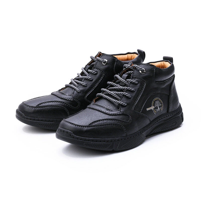 (image for) Men's High Top Boots Winter PU Leather Ankle Boots Fur Lined Warm Slip Resistant Waterproof Casual Shoes Outdoor Mountaineering Hiking Shoes